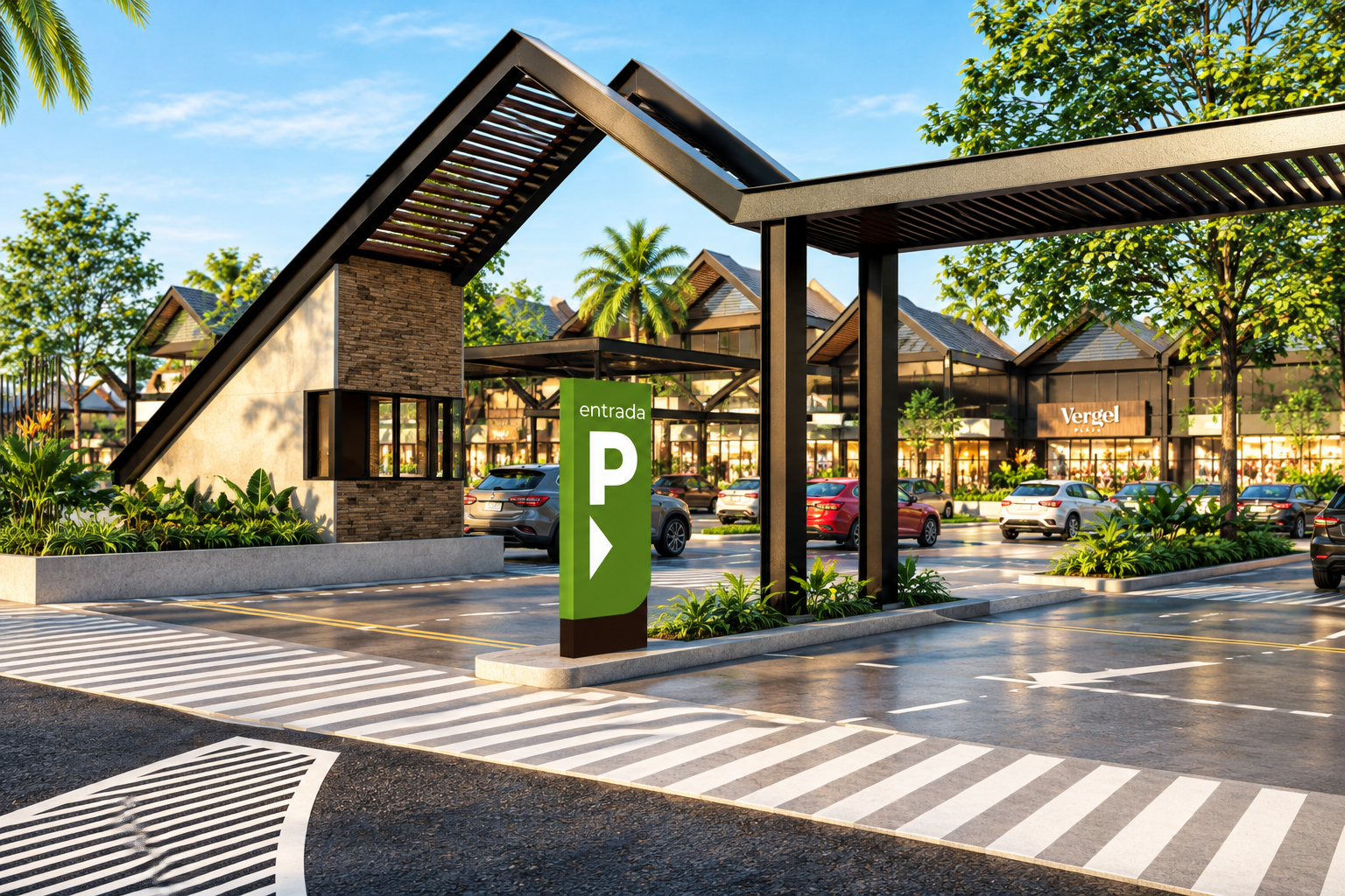 Acceso a parqueadero con señal verde de identificación en Vergel Plaza
