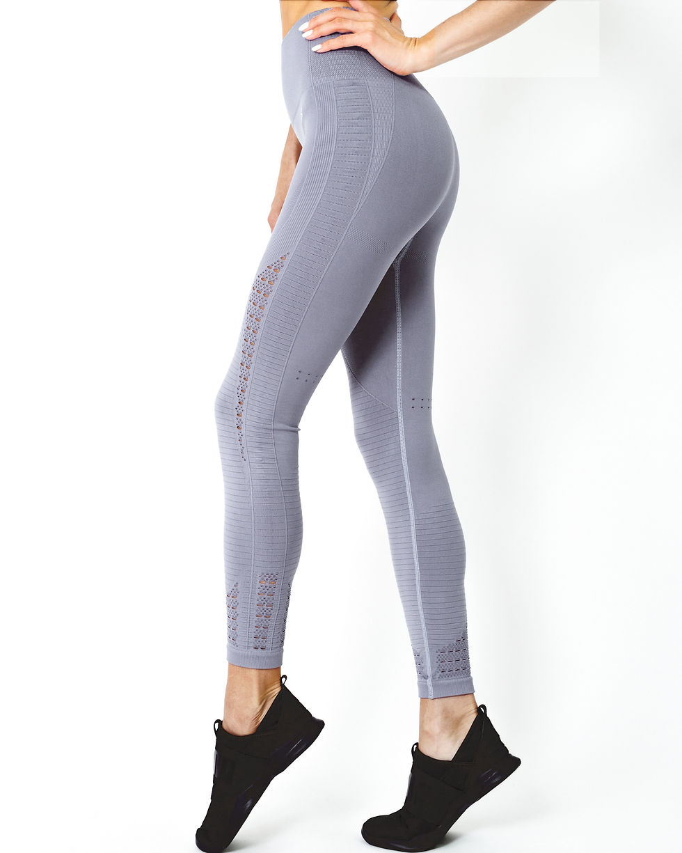 Thumbnail: Mesh Seamless Legging With Ribbing Detail - Grey Purple