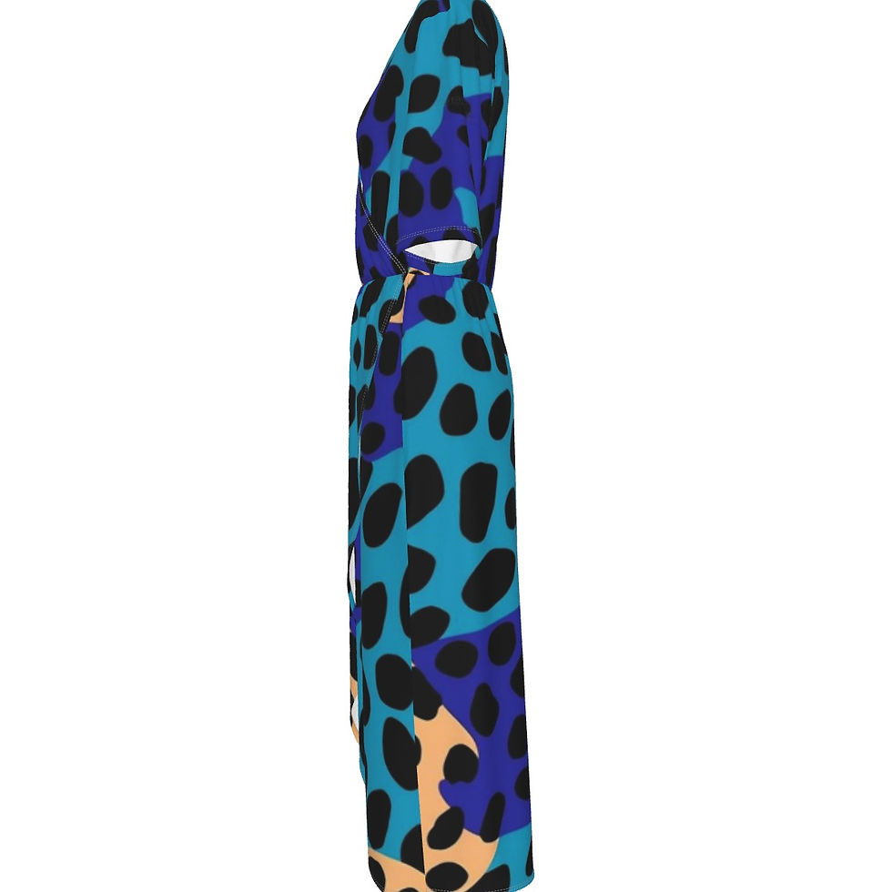 Thumbnail: Women's Short Sleeve V-neck Dress - Leopard Design
