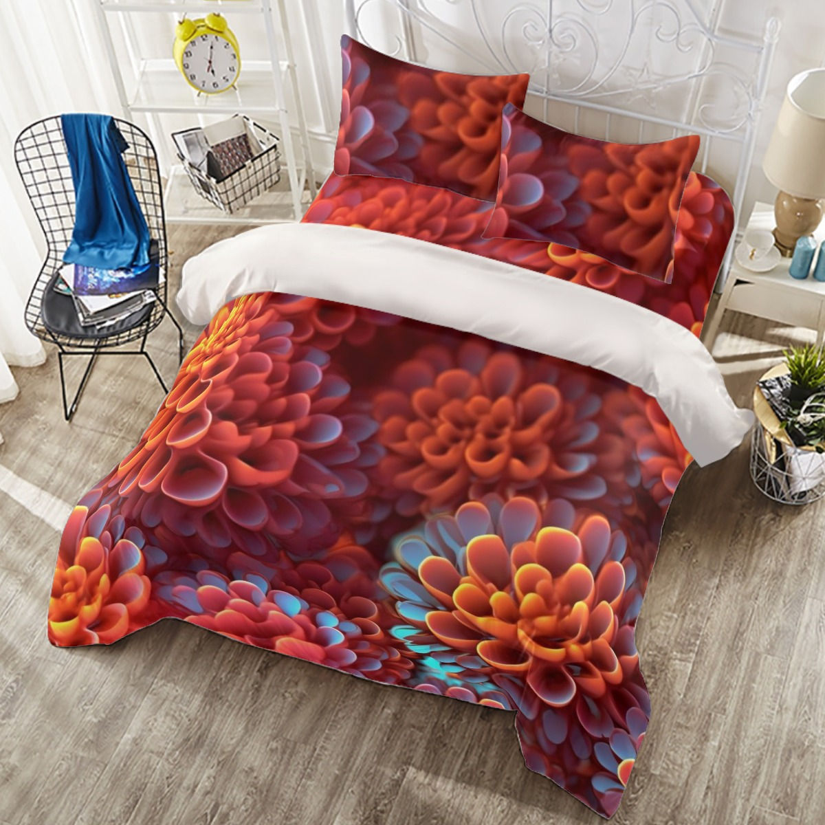 Flower Graphic Print , Four-piece Duvet Cover Set