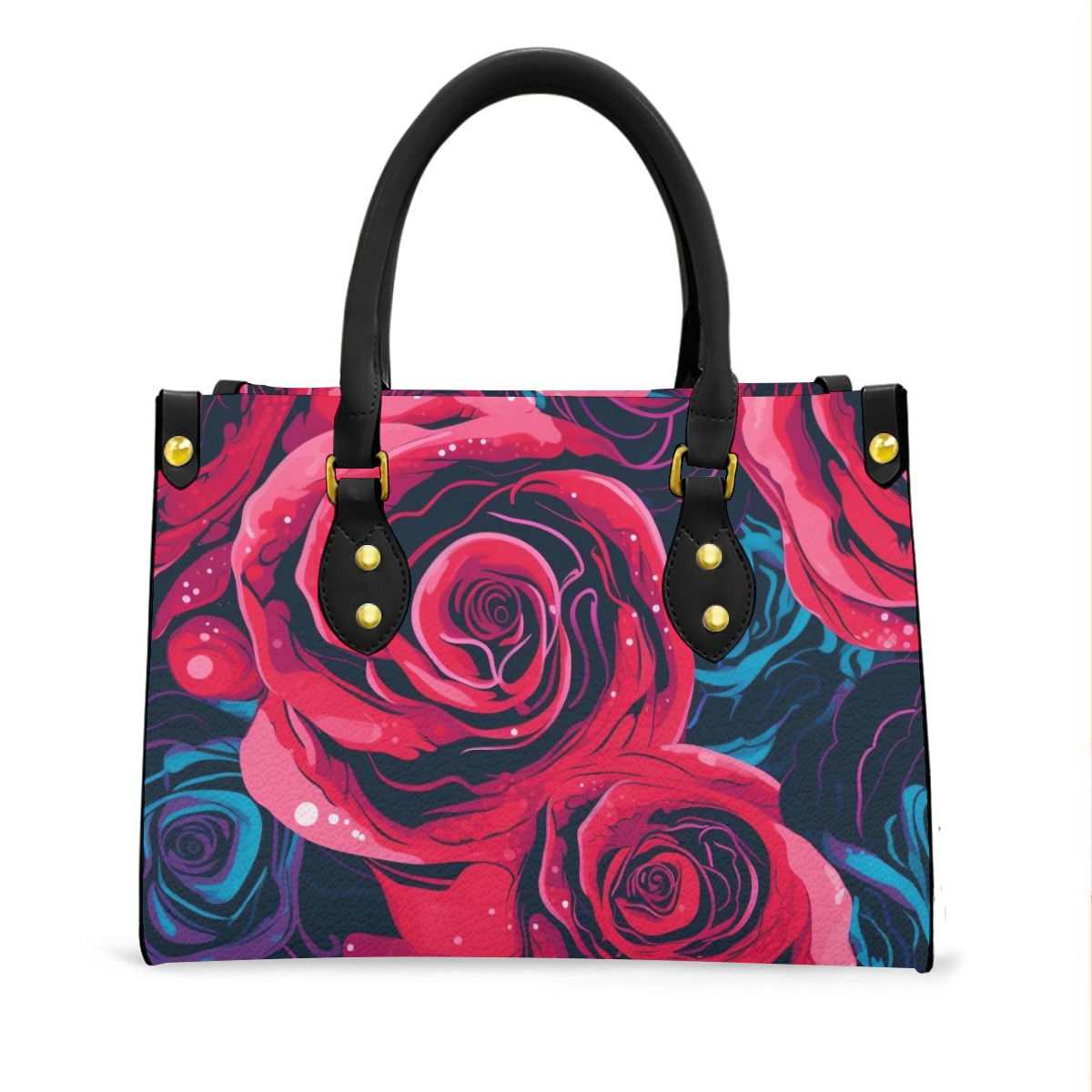 Women's Hand Bag With Black Handle - Rose Design