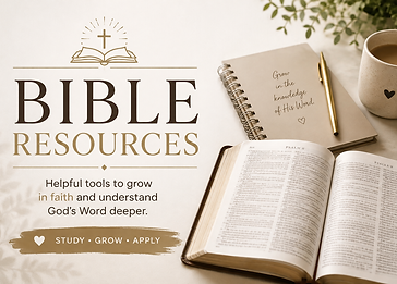 Bible resources with an open Bible, study notebook and coffee to help grow in faith and understand God's Word