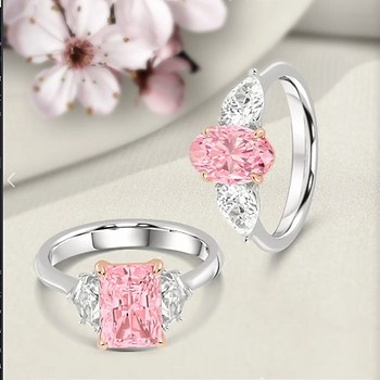 Anillo solitario diamante rosado y blanco montados en oro blanco