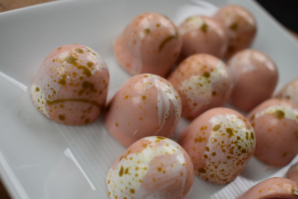 White Chocolate Shell with Raspberry Caramel