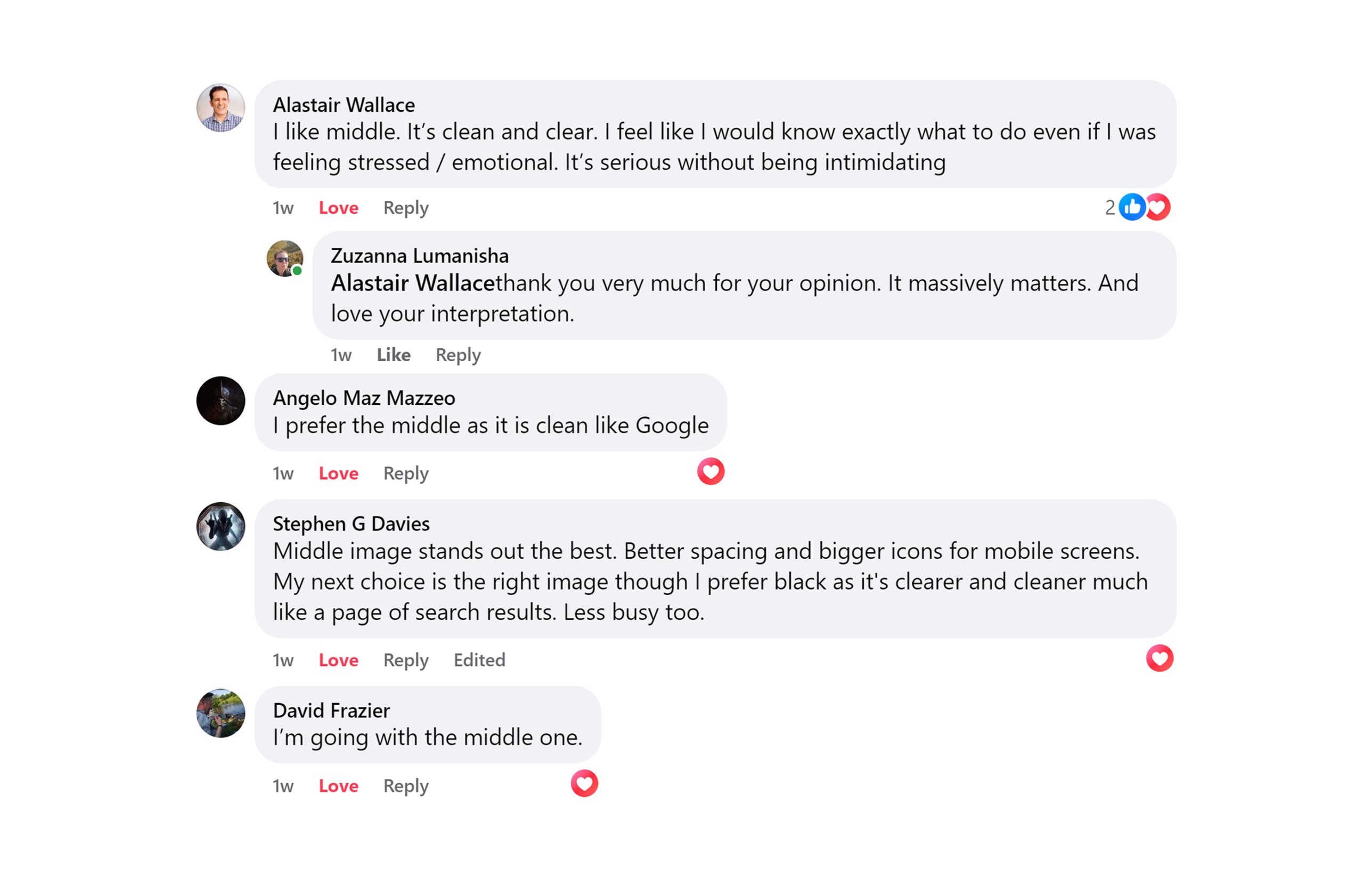 Feedback from testers choosing the middle design as clean, clear and easy to use under stress