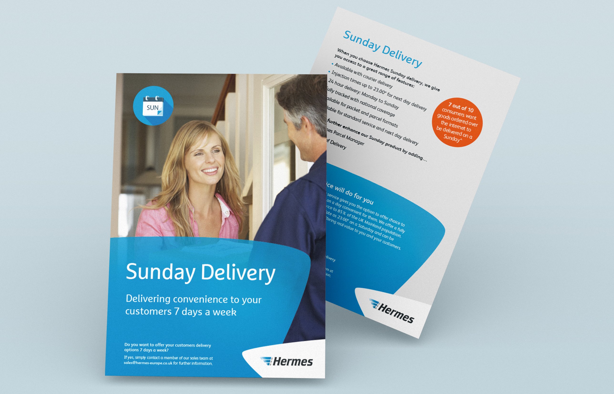 Hermes Sunday Delivery leaflet, front and back