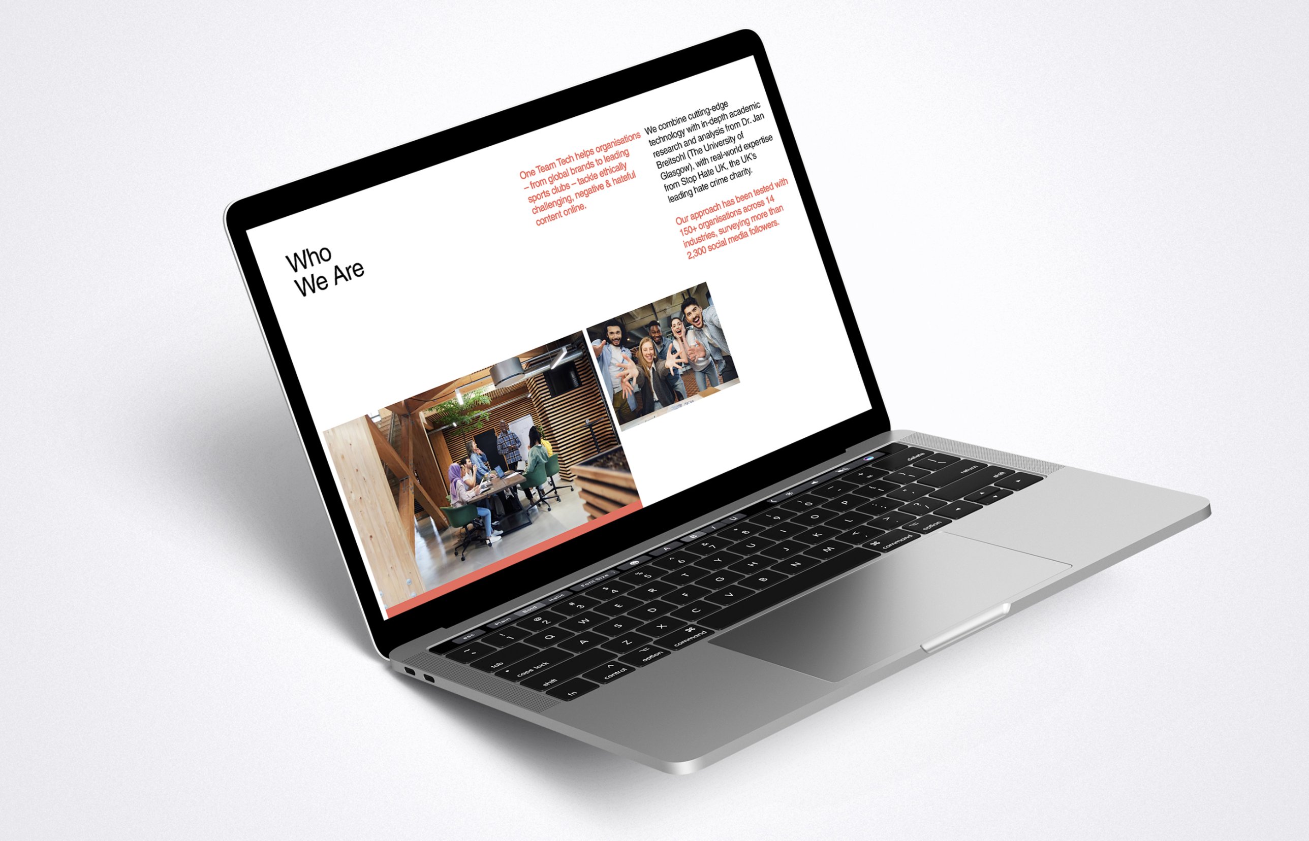 One Team Tech website Who We Are section on a laptop