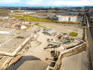 Aerial view of the JCL yard in Etobicoke, showcasing the company’s large-scale one-stop shop construction services site