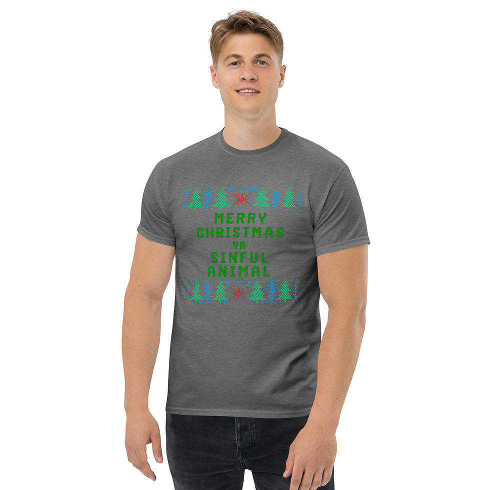 Thumbnail: Merry Christmas Ya Sinful Animal | Funny Christian Ugly Sweater Tee | Humor