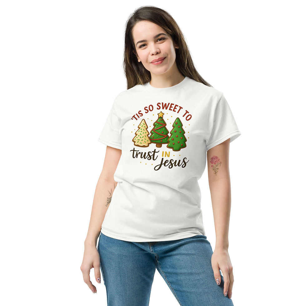 Thumbnail: ’Tis So Sweet to Trust in Jesus Christmas Cookie Tree Shirt