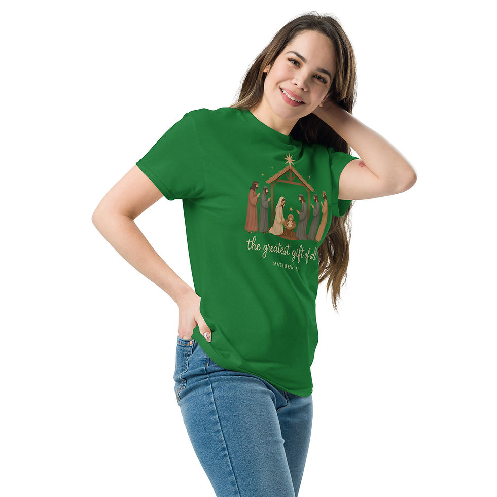 Thumbnail: Nativity “The Greatest Gift of All” Matthew 1:21 Unisex Classic Tee