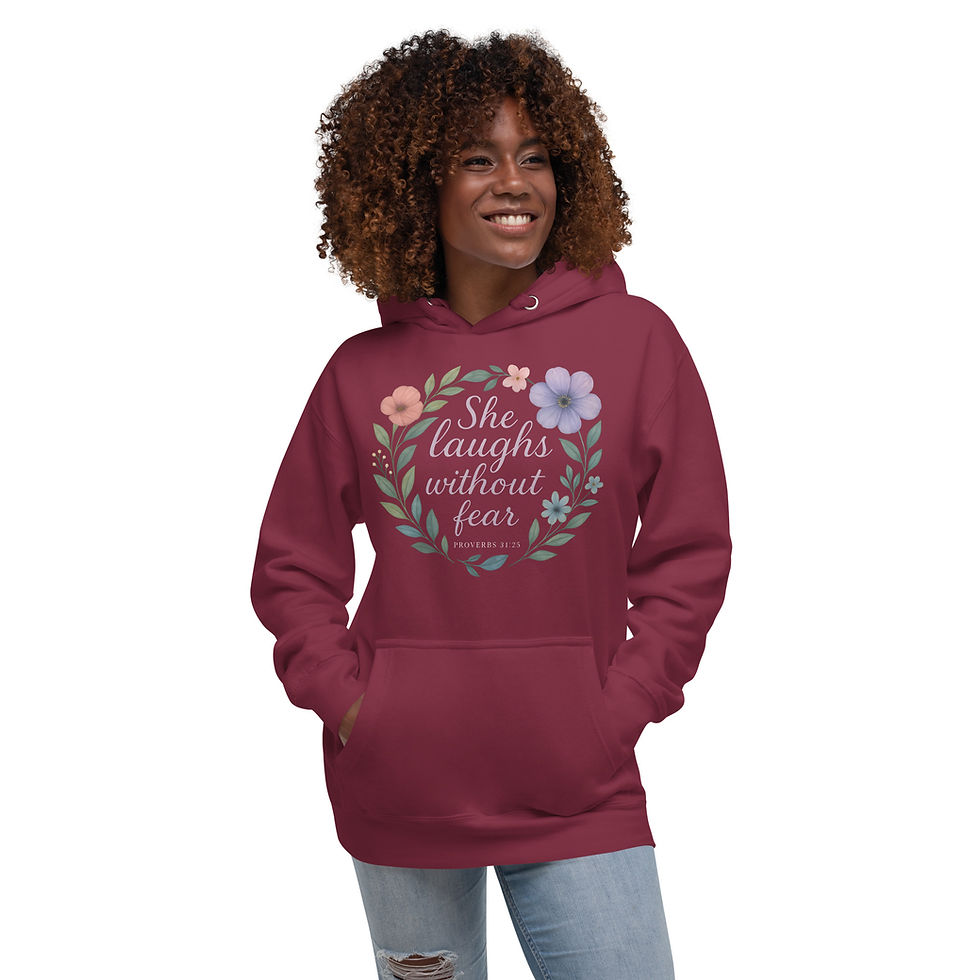 Thumbnail: “She Laughs Without Fear” Proverbs 31:25 Christian Unisex Hoodie