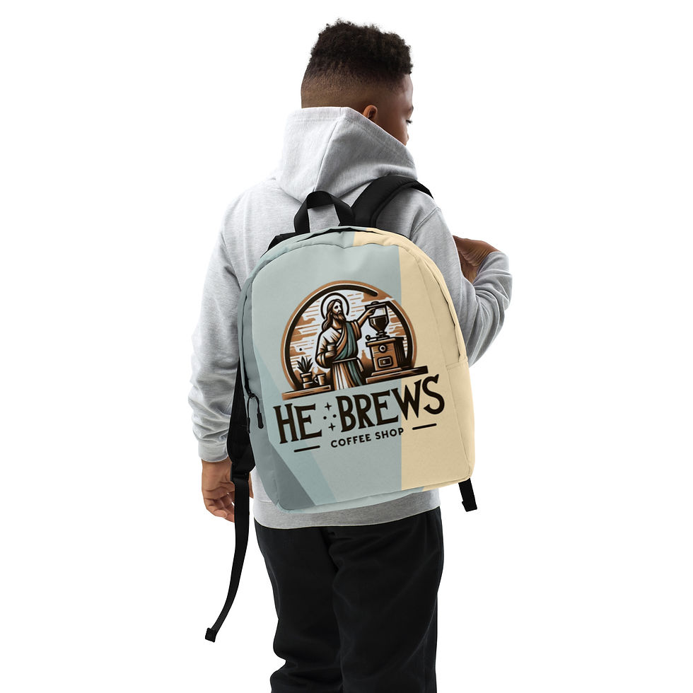 Thumbnail: He Brews Coffee Shop Design Backpack | Faith Driven Coffee Lover’s Everyday