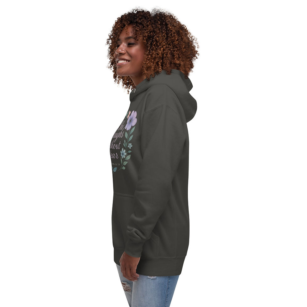 Thumbnail: “She Laughs Without Fear” Proverbs 31:25 Christian Unisex Hoodie
