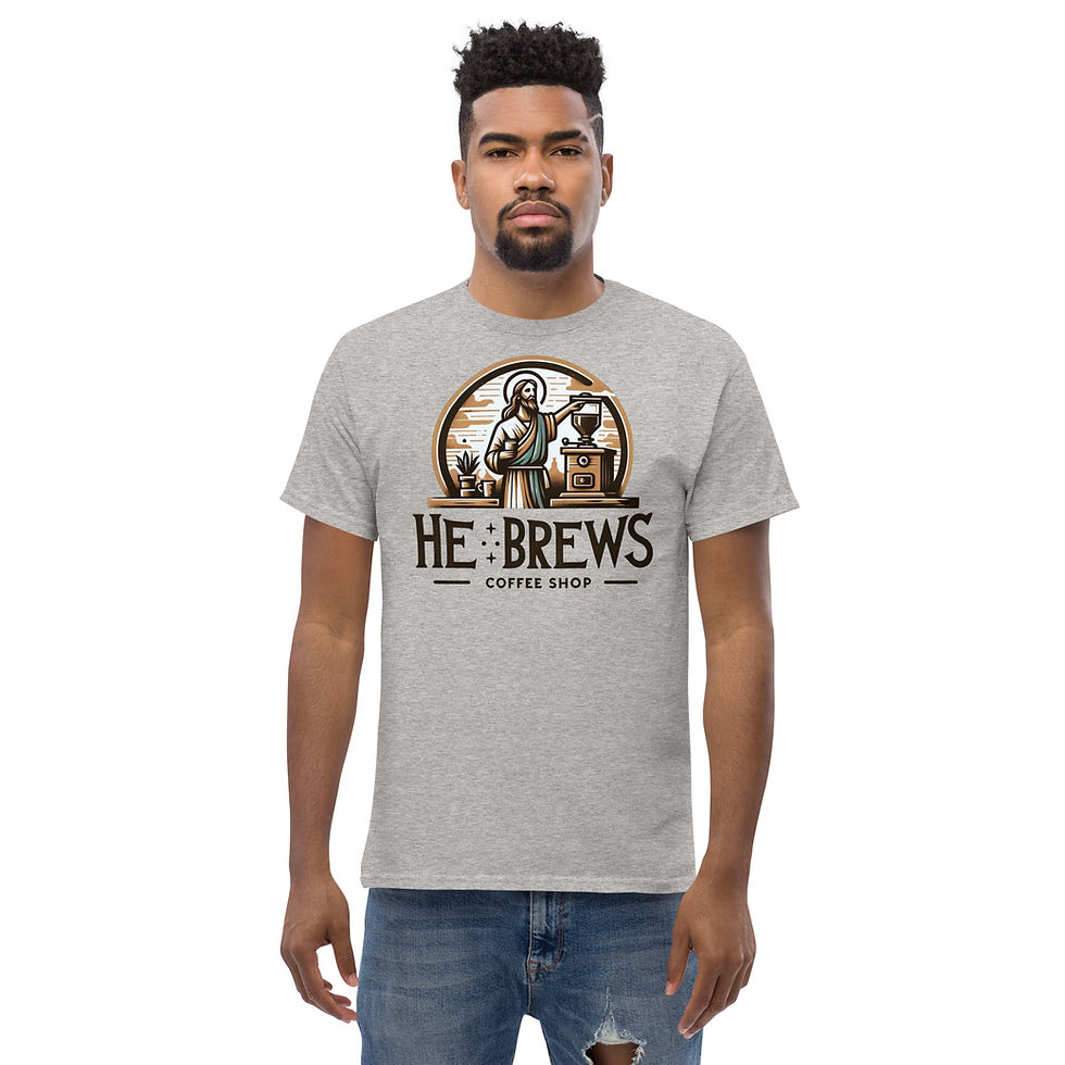 Thumbnail: He Brews Coffee Shop Design — Unisex Adult Classic Tee