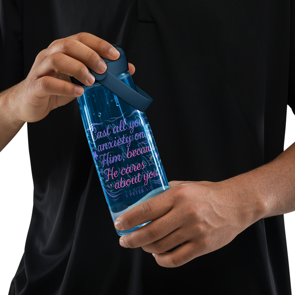 Thumbnail: Christian Water Bottle 1 Peter 5:7 Flip Straw Recycled Inspirational Drinkware