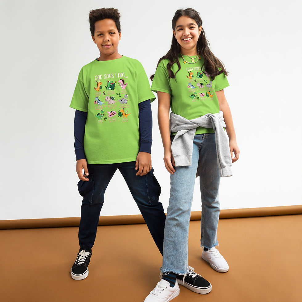 Thumbnail: God Says I Am… Christmas Dino Faith— Youth Christian Tee