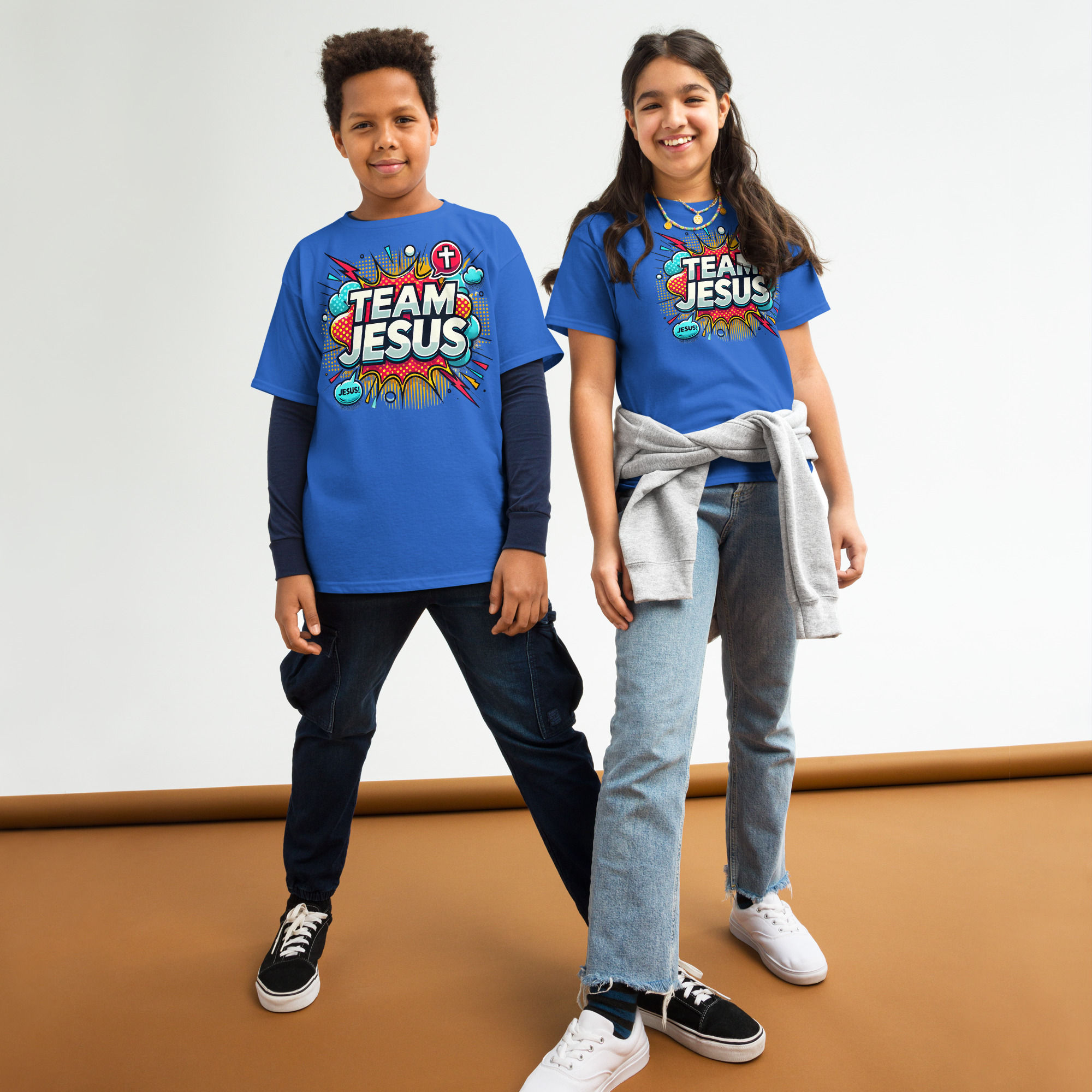 Team Jesus Comic Power Design — Youth Christian Tee