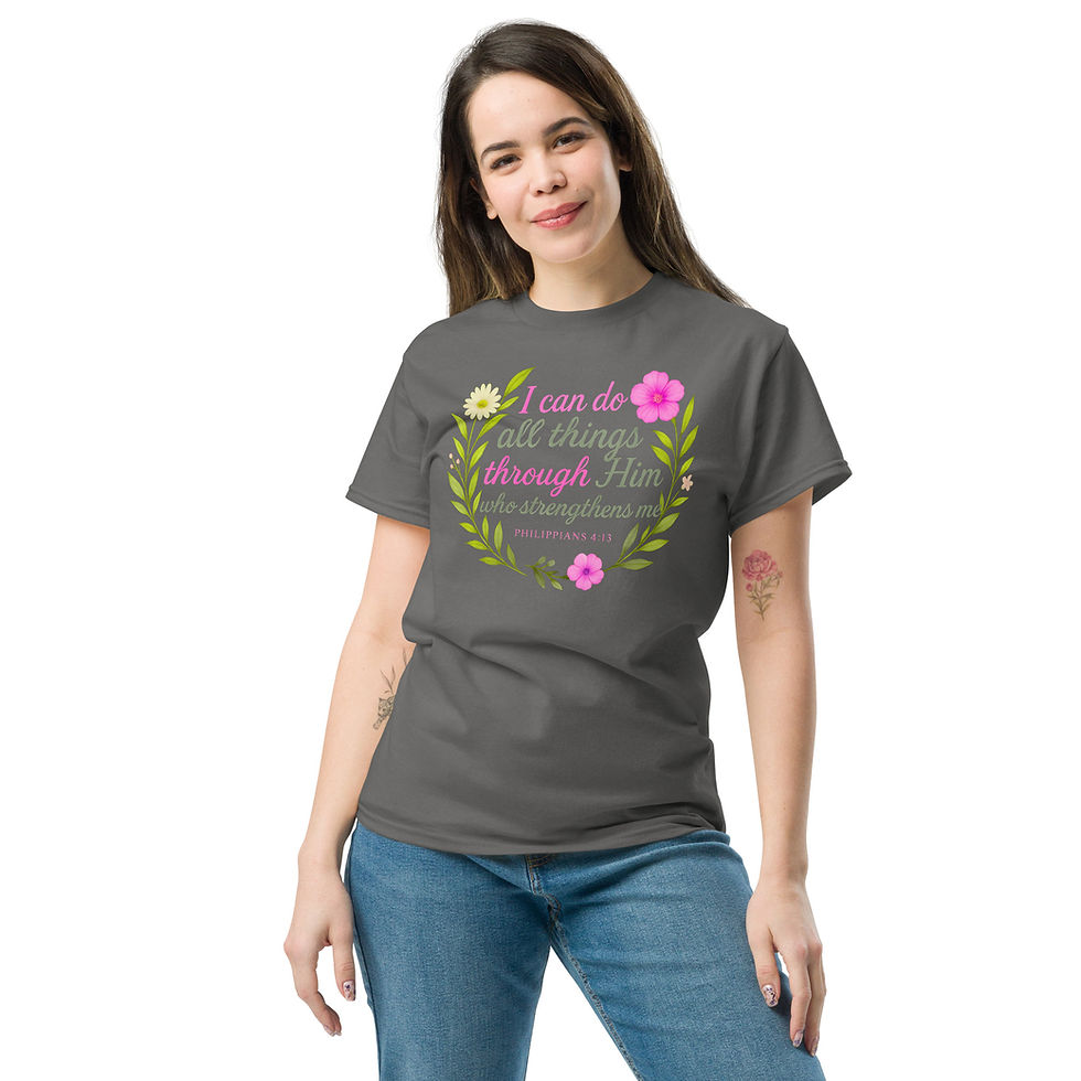 Thumbnail: “I Can Do All Things” Philippians 4:13 Floral Christian tee