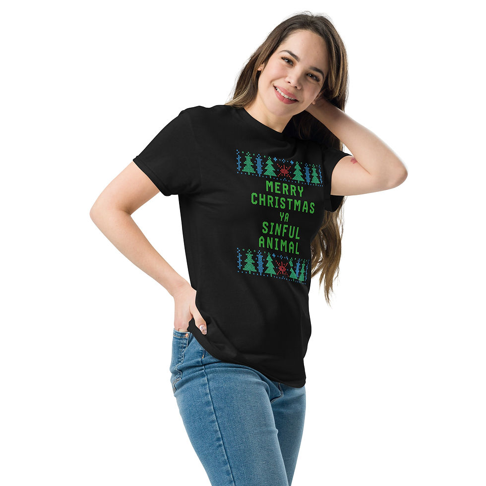 Thumbnail: Merry Christmas Ya Sinful Animal | Funny Christian Ugly Sweater Tee