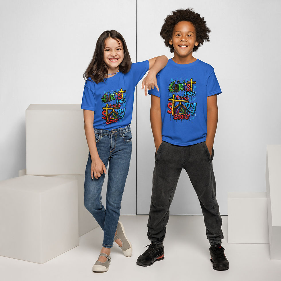 Thumbnail: Christmas True Story Nativity Youth Performance Tee | Jesus Birth Graffiti