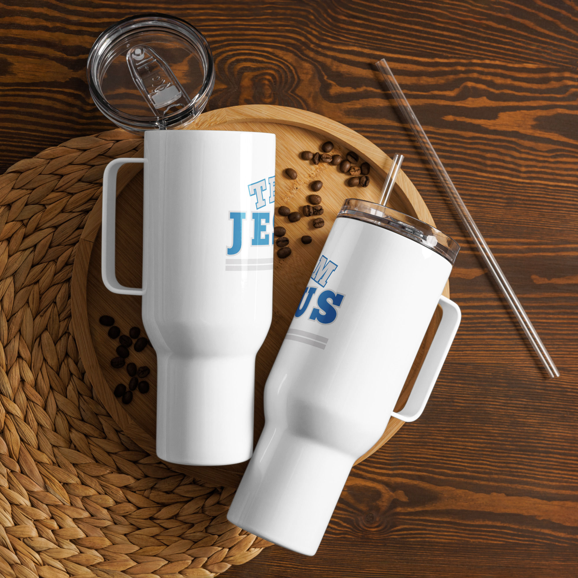 Team Jesus – Bold Faith Spirit Wear Blue - Travel mug with a handle