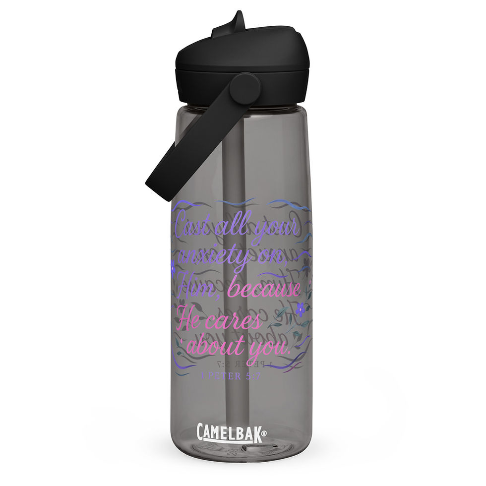 Thumbnail: Christian Water Bottle 1 Peter 5:7 Flip Straw Recycled Inspirational Drinkware