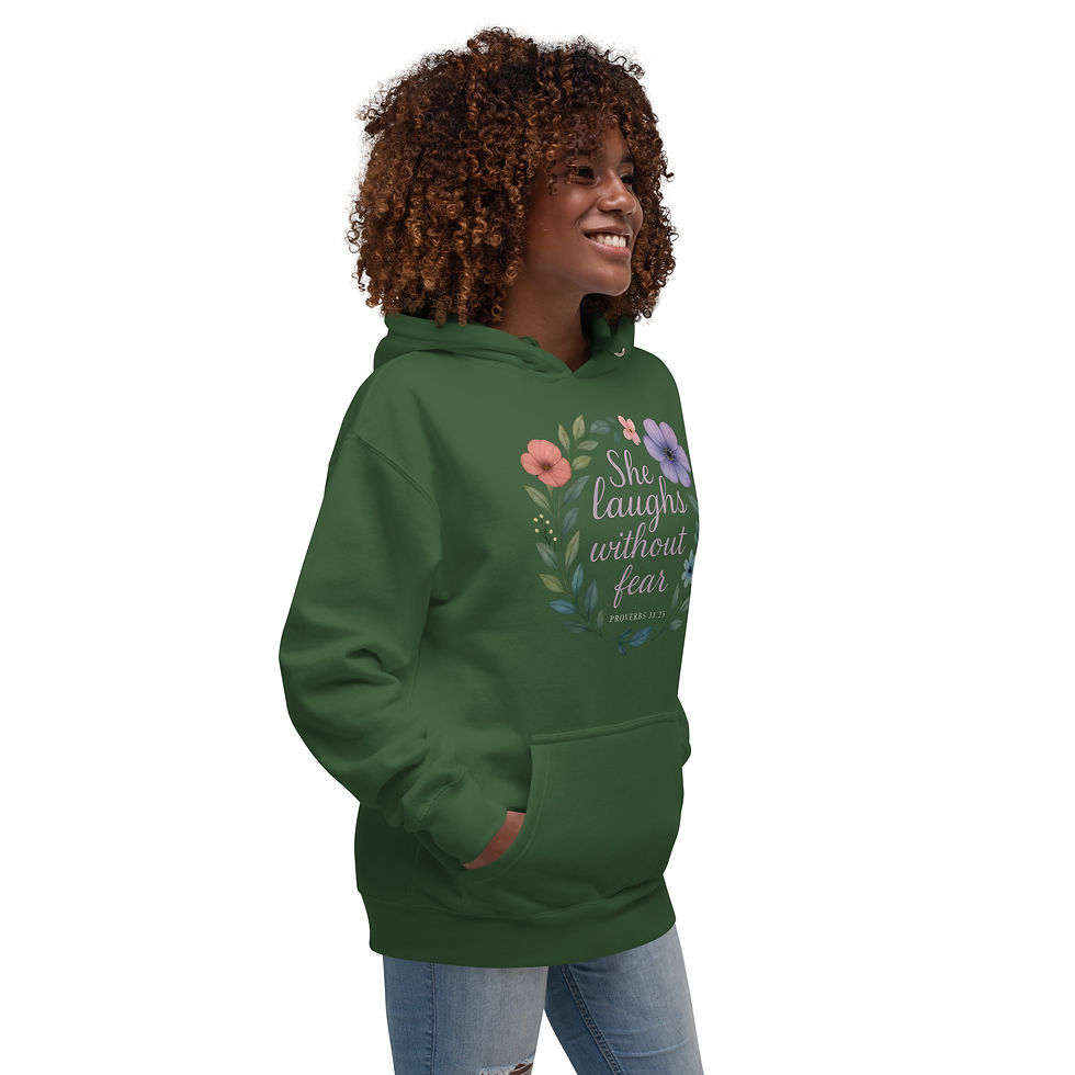 Thumbnail: “She Laughs Without Fear” Proverbs 31:25 Christian Unisex Hoodie