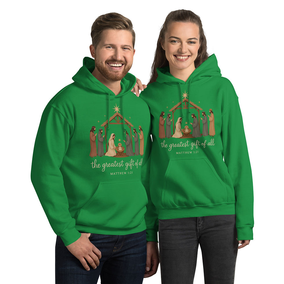 Thumbnail: The Greatest Gift of All Nativity Hoodie | Matthew 1:21 Christmas Hoodie