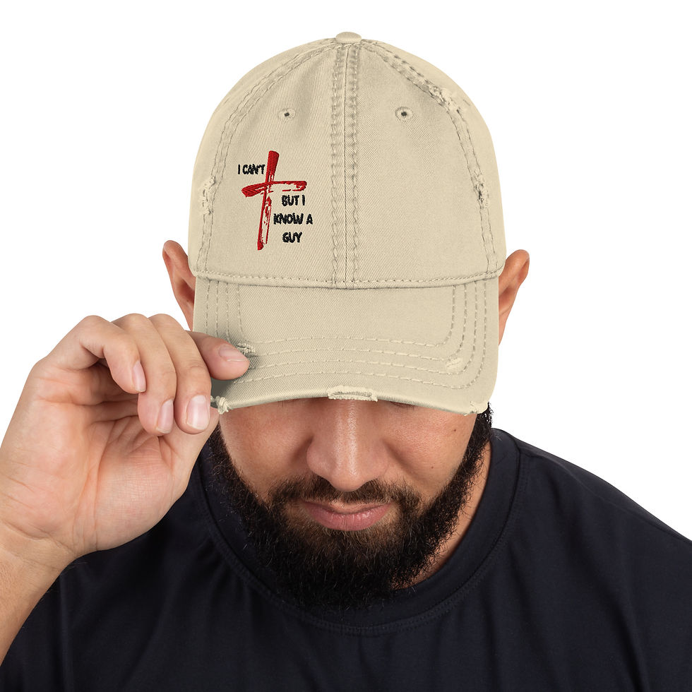 Thumbnail: I Can’t… But I Know a Guy — Christian Faith Dark Distressed Dad Hat
