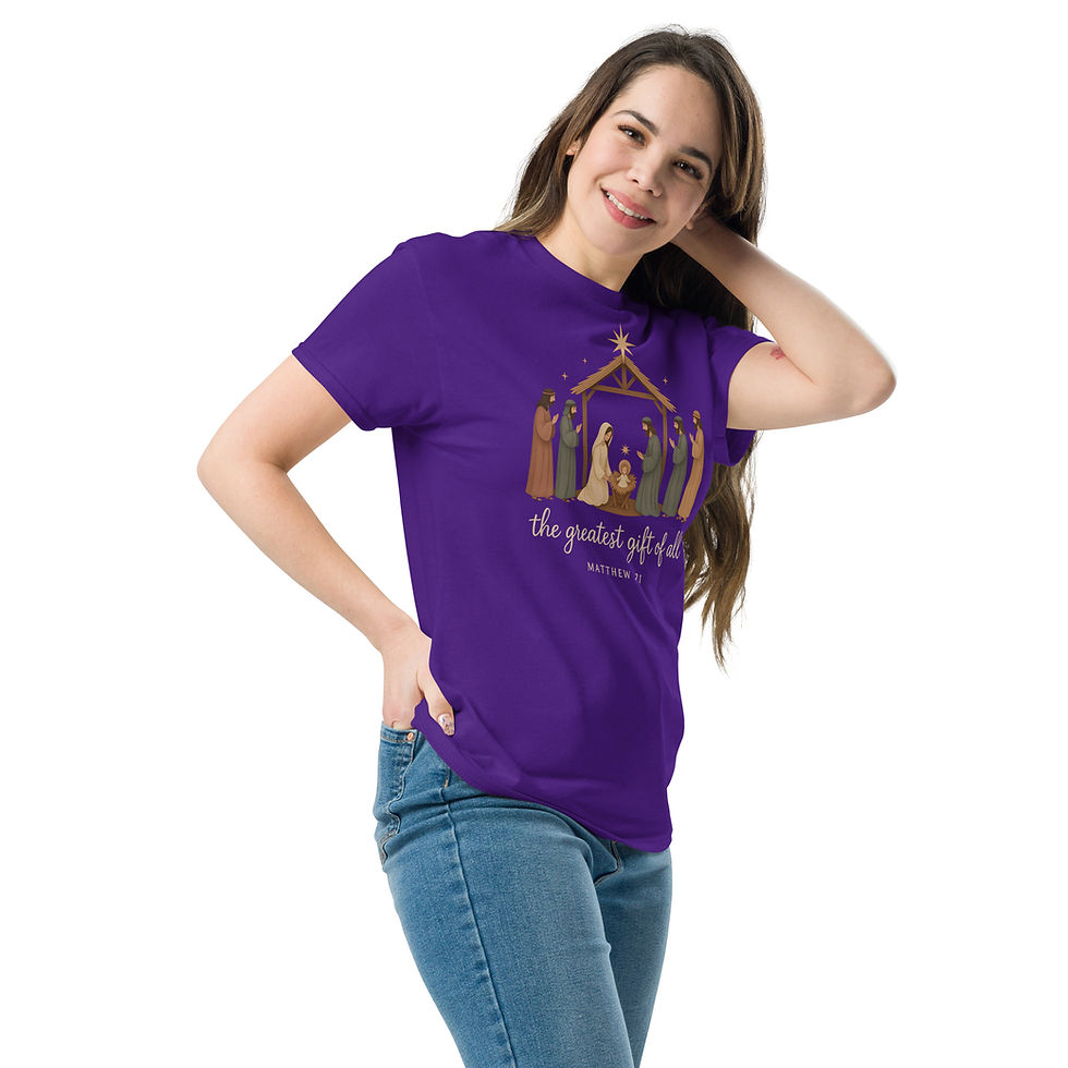 Thumbnail: Nativity “The Greatest Gift of All” Matthew 1:21 Unisex Classic Tee
