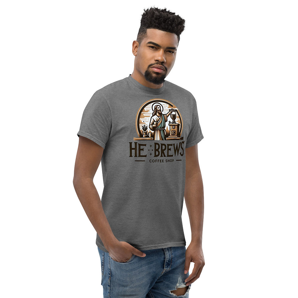 Thumbnail: He Brews Coffee Shop Design — Unisex Adult Classic Tee
