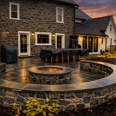“Custom Bluestone Patio & Fire Pit with Night Lighting – Kennett Square”