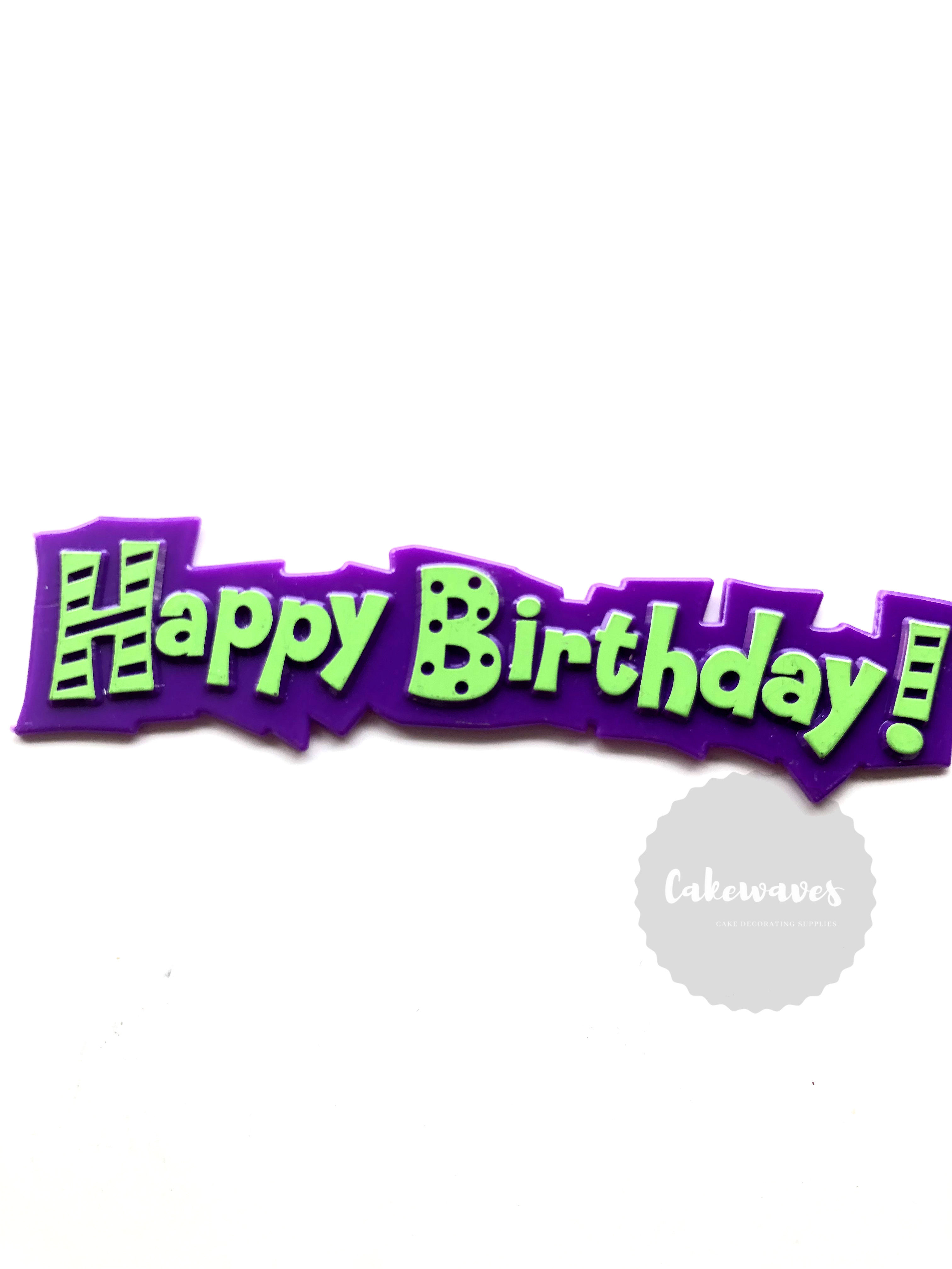Funky Happy Birthday Cake Topper Script - Purple