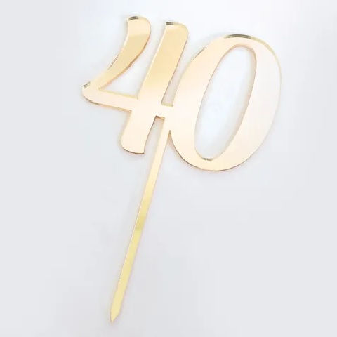 Gold Mirror Acrylic Cake Topper - Number 40
