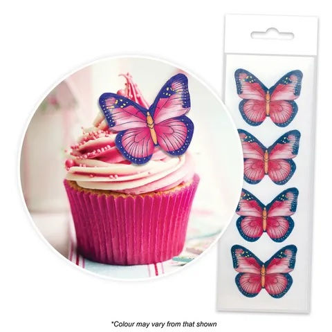 Pink & Purple Butterfly Wafer Cupcake Toppers - 16pc