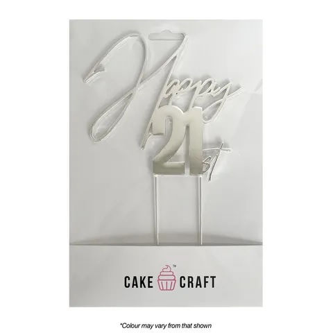 Happy 21st Silver Plated Cake Topper - Style2