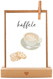 Einzigartige handgemachte Grusskarte mit liebevollem Aquarellmotiv: eine Kaffeetasse mit ein paar Keksen und dem Schweizerdeutsch Wort "Käffele" - Herzliche und individuelle Karte für Deine Liebsten