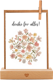 Handgemachte Dankeskarte mit liebevollem floralem Aquarellmotiv: bunte Blumenwiese und Text auf Schweizerdeutsch "Danke för alles" - Schöne und herzliche Grusskarte
