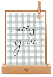 Selbstgemalte Aquarell Geburtstagskarte - grün kariert mit Schriftzug Alles Gueti