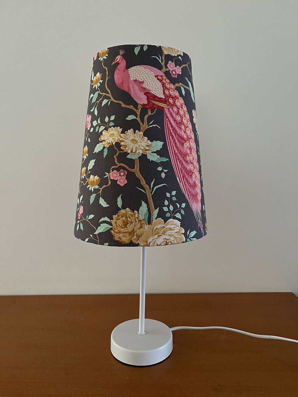 Thumbnail: Pink peacock garden scene lampshade