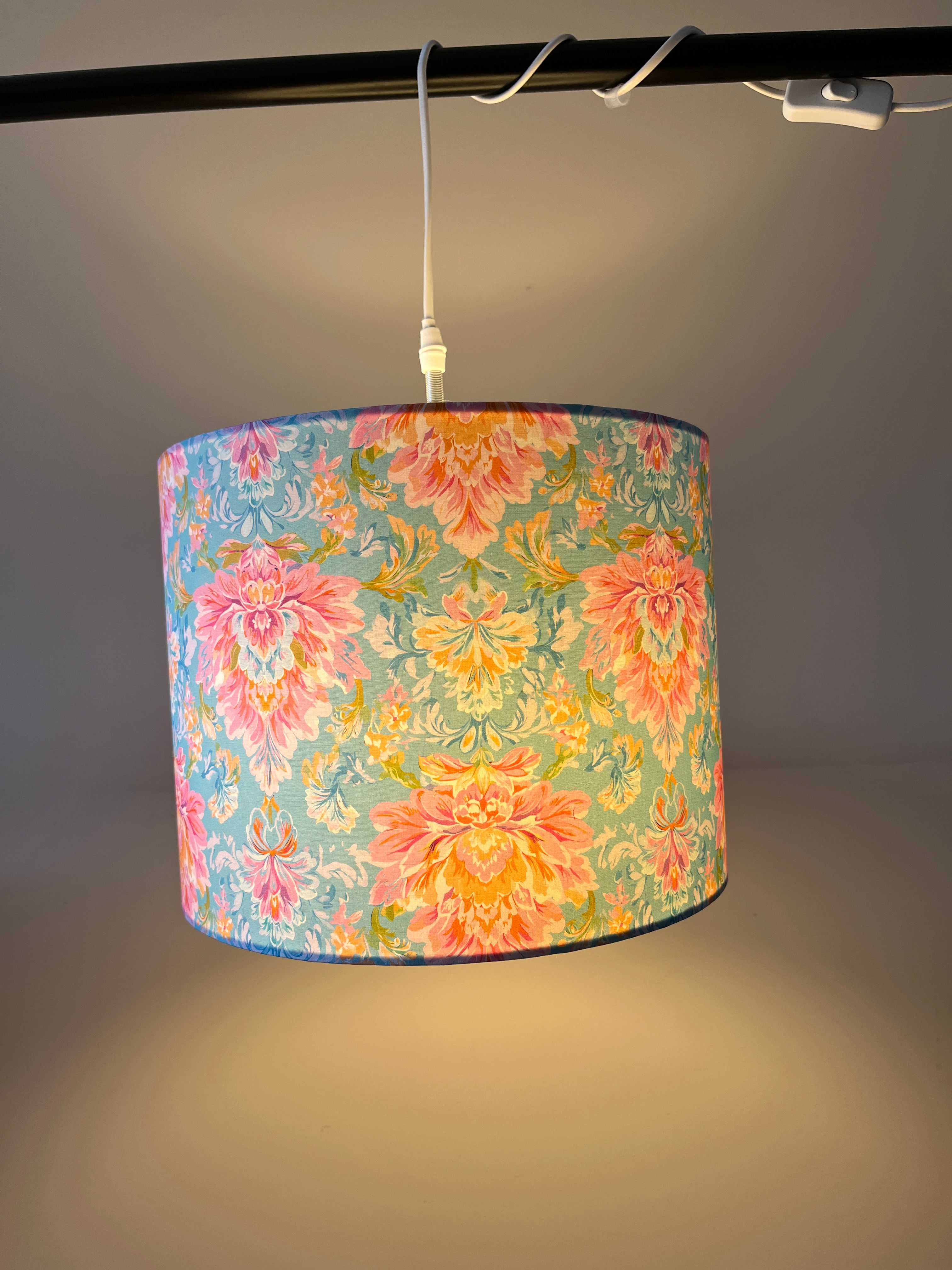 Pretty pastel blue lampshade with painterly brushstroke design