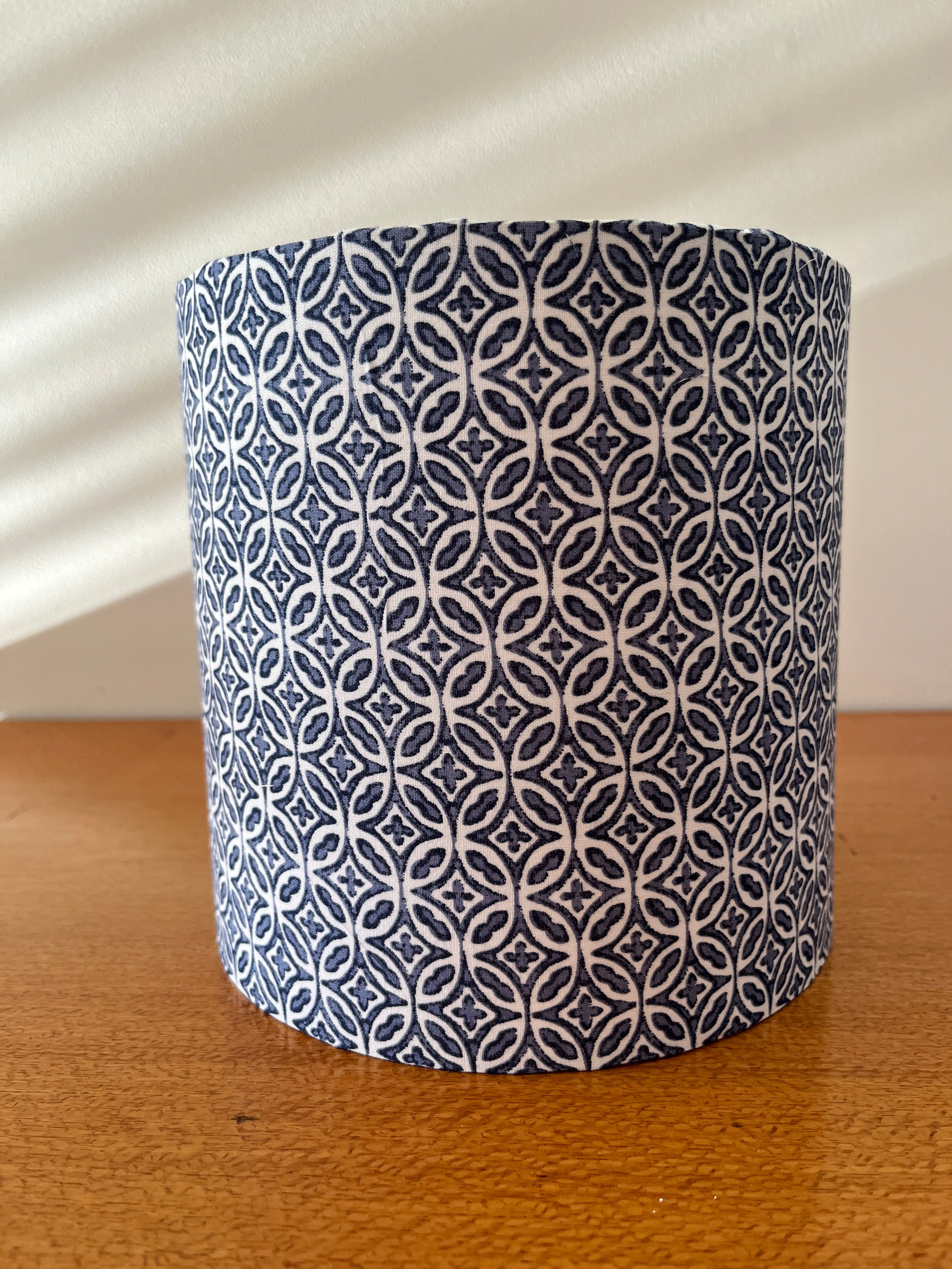 Blue and white drum lampshade