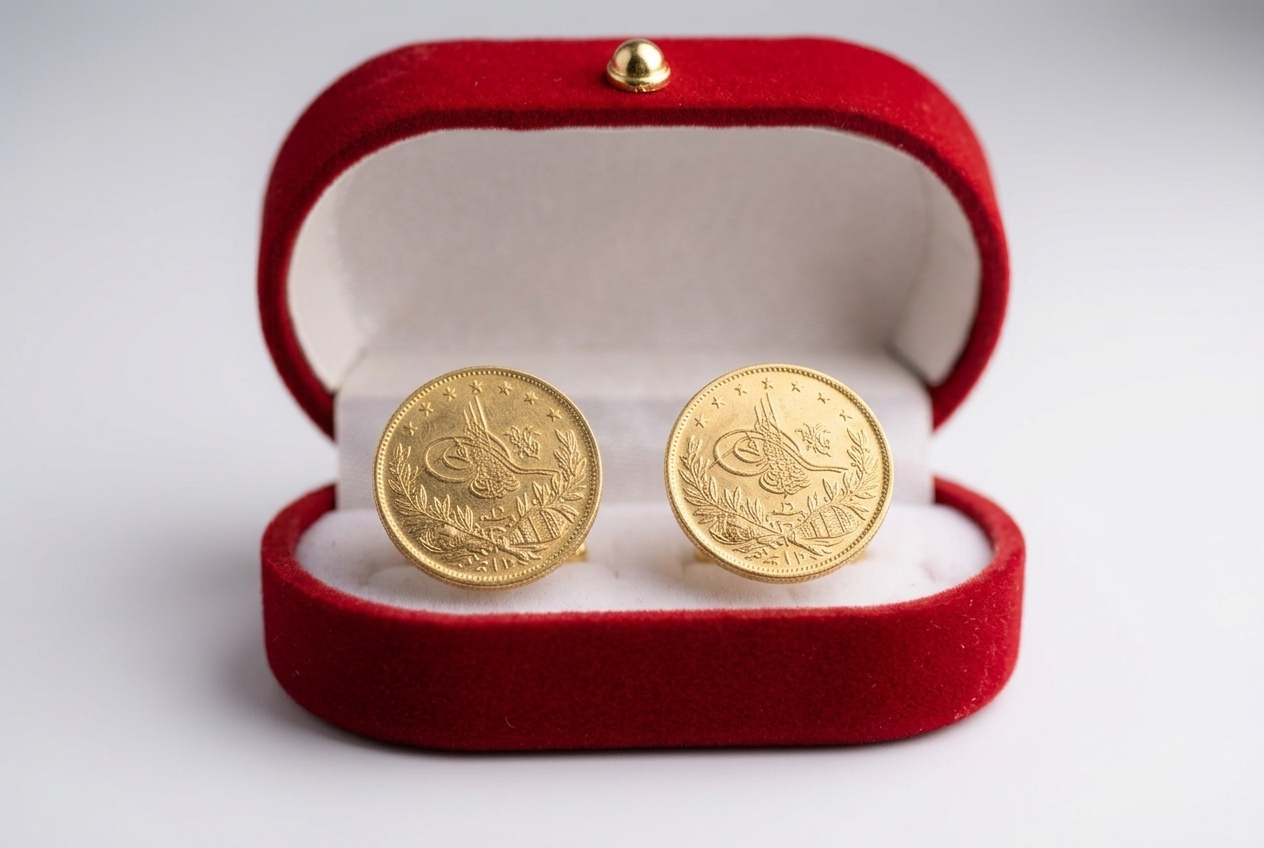 Gold Plated 100 Kurush Coin Cufflinks, Ottoman Turkish Coin Jewelry, Vintage