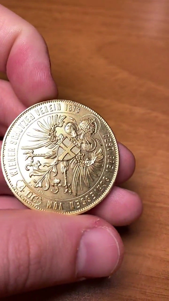 Thumbnail: Franz Joseph I  Austrian 4 Ducat gold plated coin Restrike 1873/1973 REPLICA 1pc