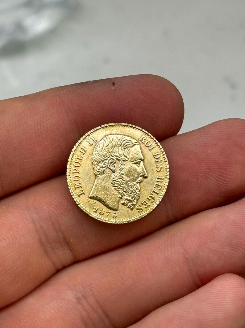 Thumbnail: Gold plated coin 1875 King Leopold II Belgian 20 Francs Coin | Historical Europe