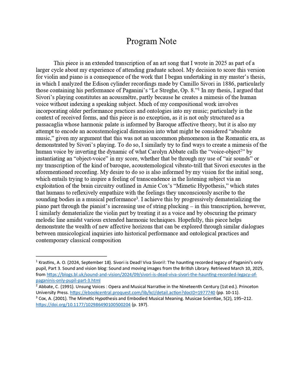 Arcadia Strophe IV Violin Transcription Program Note