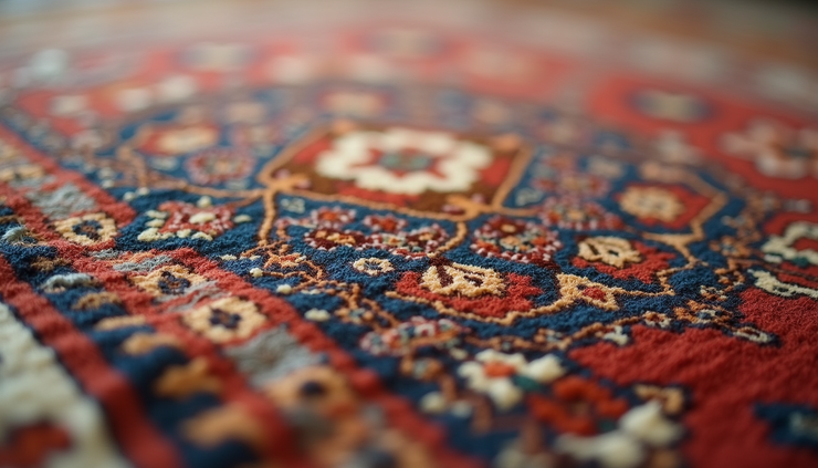 Close-up view of a hand-knotted Persian rug showing intricate weaving