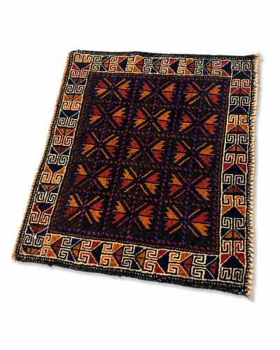 Vintage Afghan Baluch Geometric Bag-Face Rug – 1′8″ × 1′11
