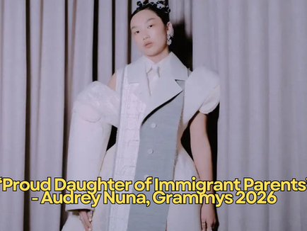 kpop demon hunters audrey nuna posing red carpet grammys 2026 details